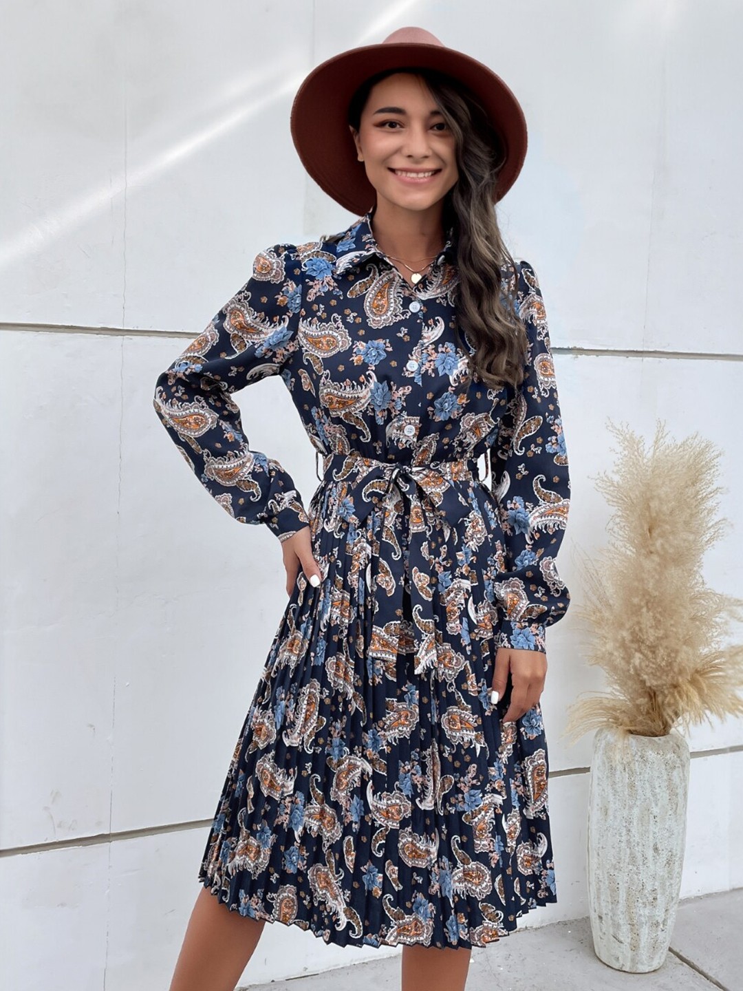 

StyleCast Navy Ethnic Motifs Printed Fit & Flare Dress, Navy blue
