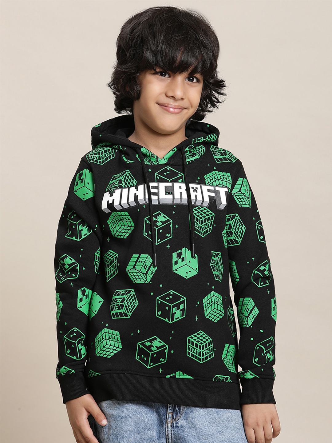 

Kids Ville Boys Minecraft Printed Hooded Sweatshirt, Black