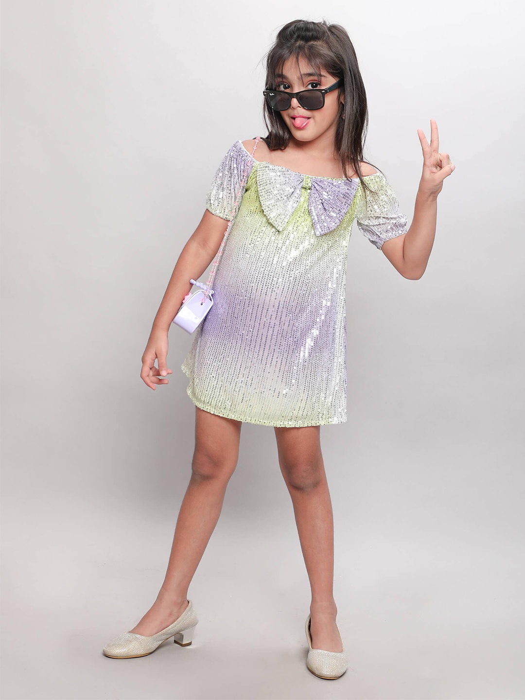 

taffykids Girls Embellished Sequined A-Line Dress, Green