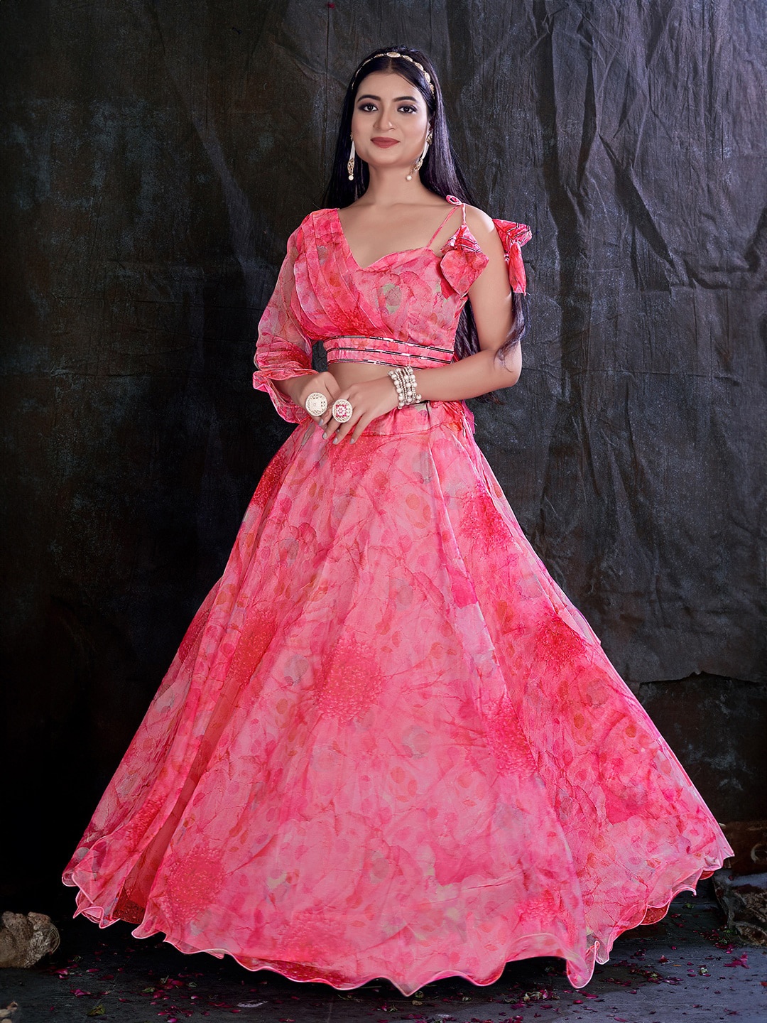 

Fusionic Floral Printed Ready to Wear Lehenga & Blouse With Dupatta, Pink