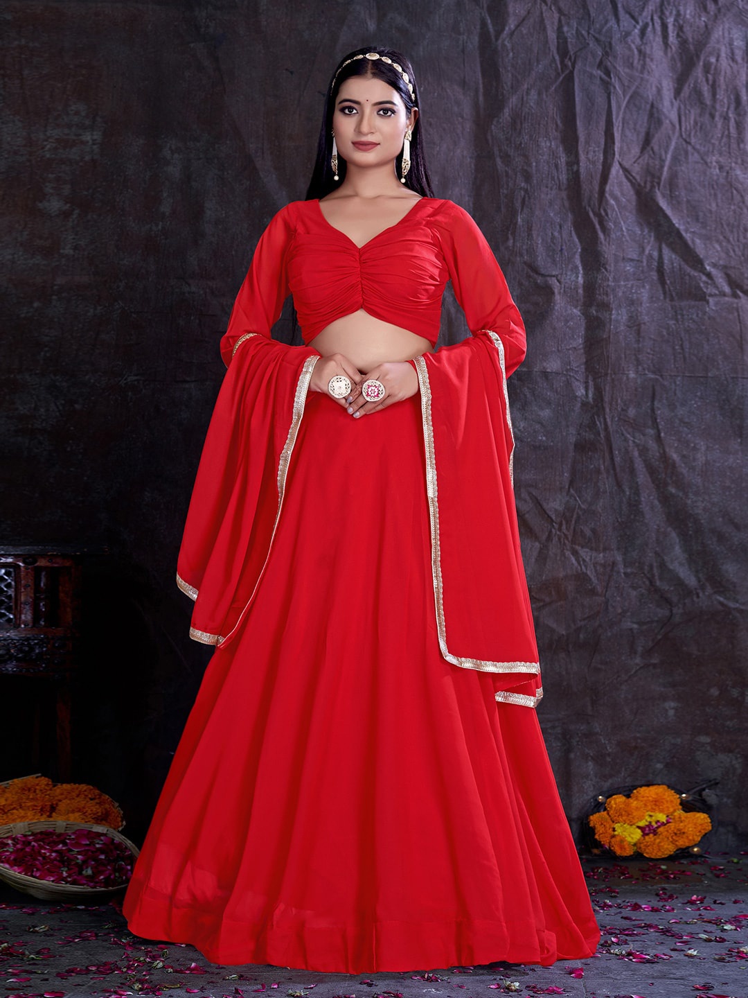 

Fusionic Ready to Wear Lehenga & Blouse With Dupatta, Red