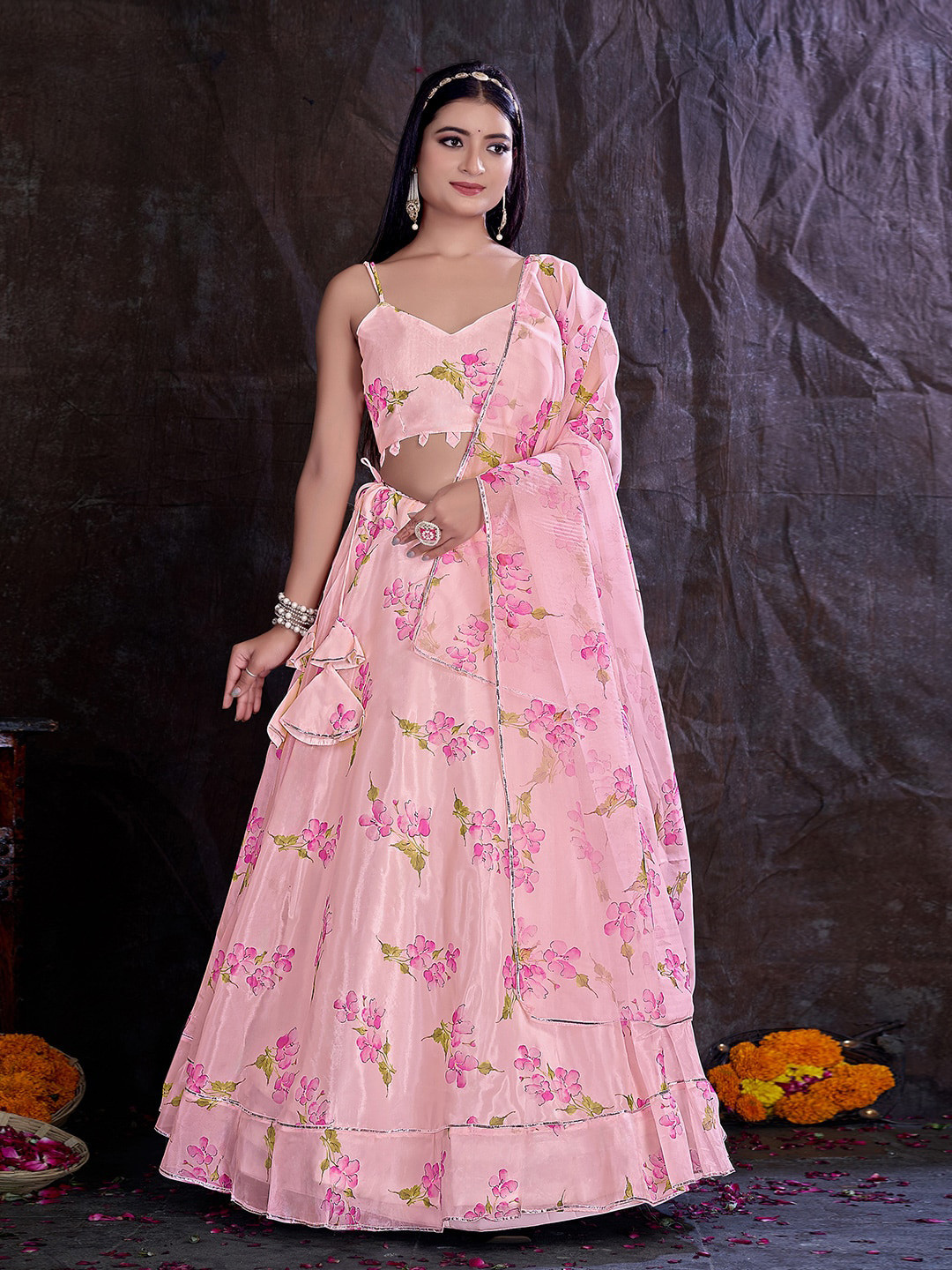 

Fusionic Floral Printed Ready to Wear Lehenga & Blouse With Dupatta, Pink