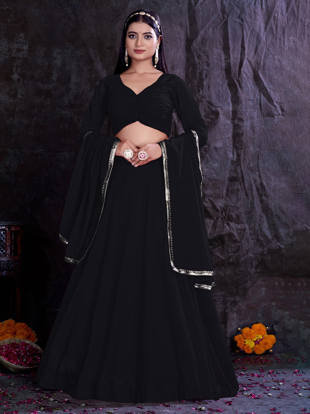 

Fusionic Ready to Wear Lehenga & Blouse With Dupatta, Black