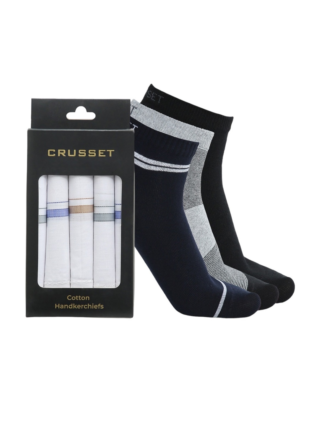 

CRUSSET Pack of 5 Assorted Striped Handkerchiefs & Pack Of 3 Ankle Length Socks