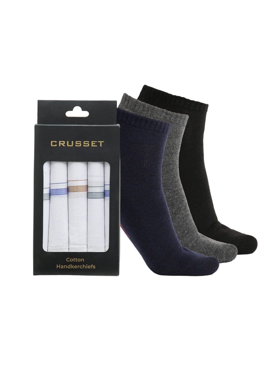 

CRUSSET Pack of 5 Assorted Striped Handkerchiefs & Pack Of 3 Ankle Length Socks