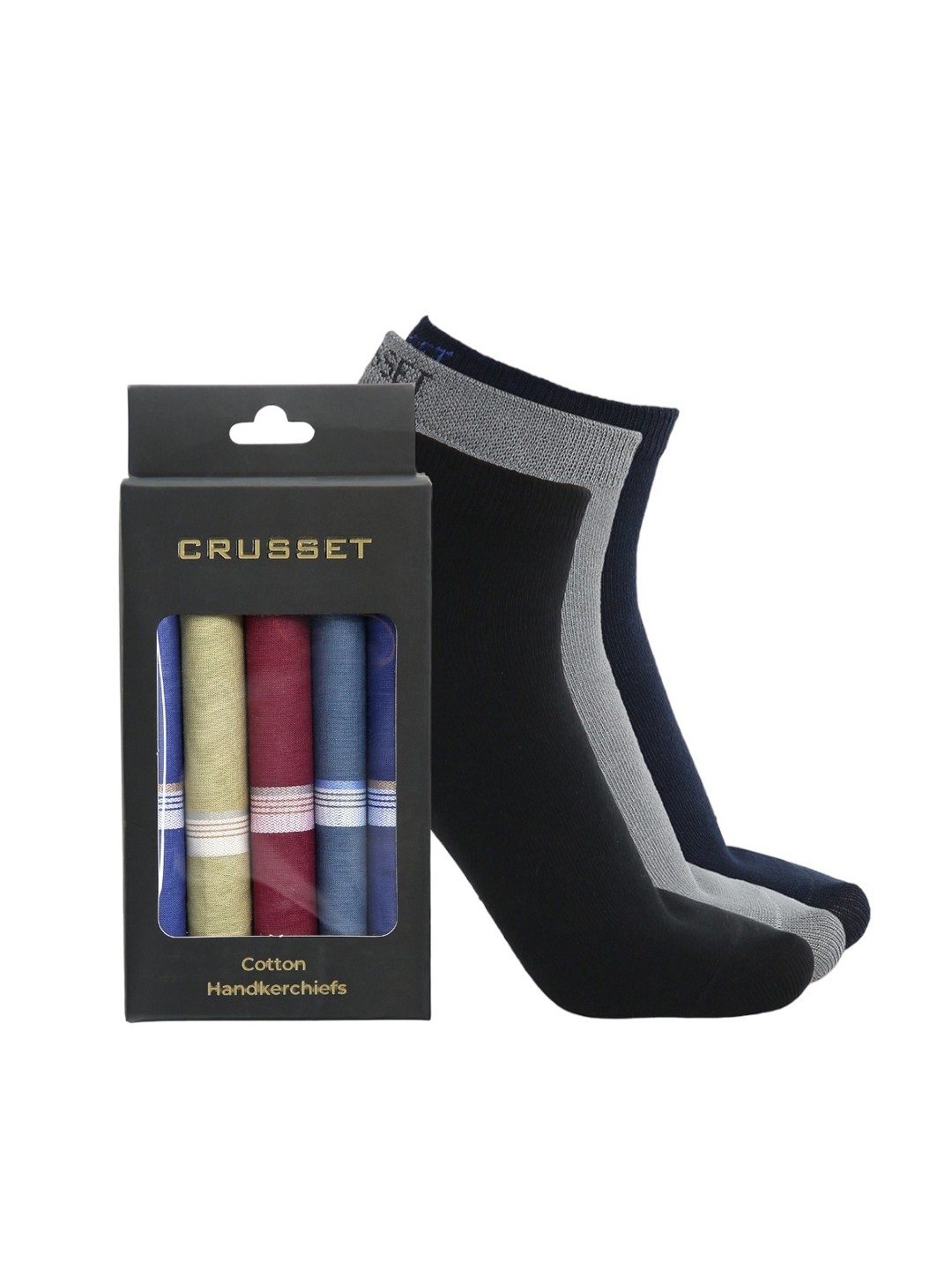 

CRUSSET Men Pack of 5 Handkerchiefs & 3 Ankle Length Socks, Assorted