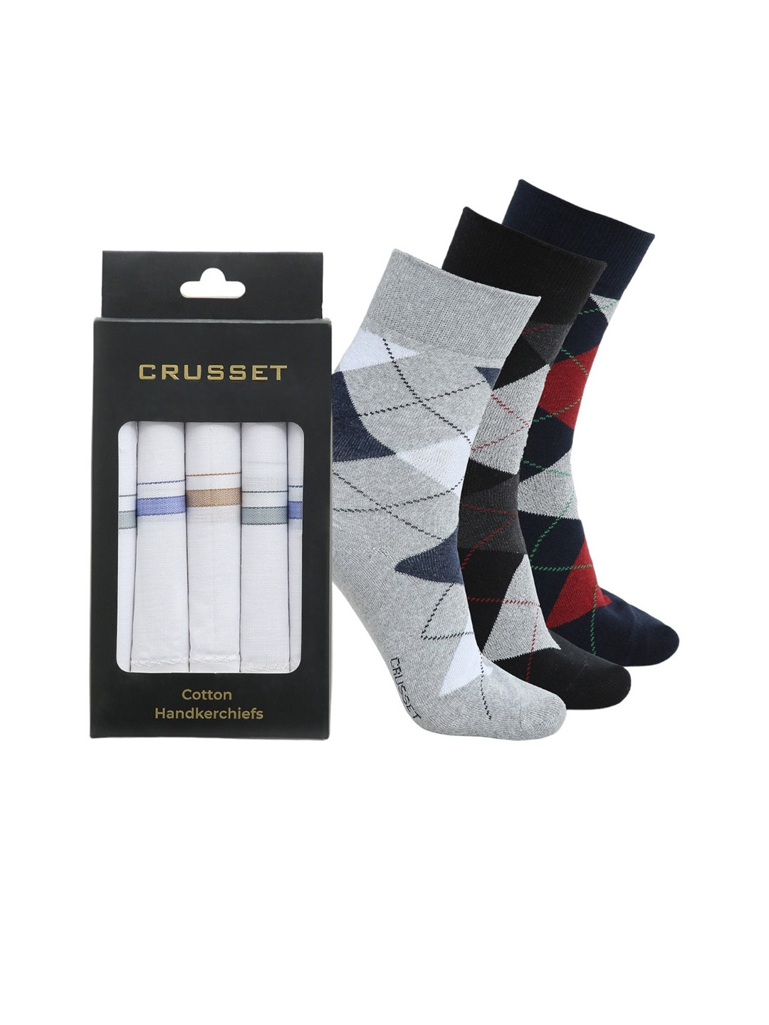 

CRUSSET Men Pack of 5 Handkerchiefs & 3 Ankle Length Socks, Assorted