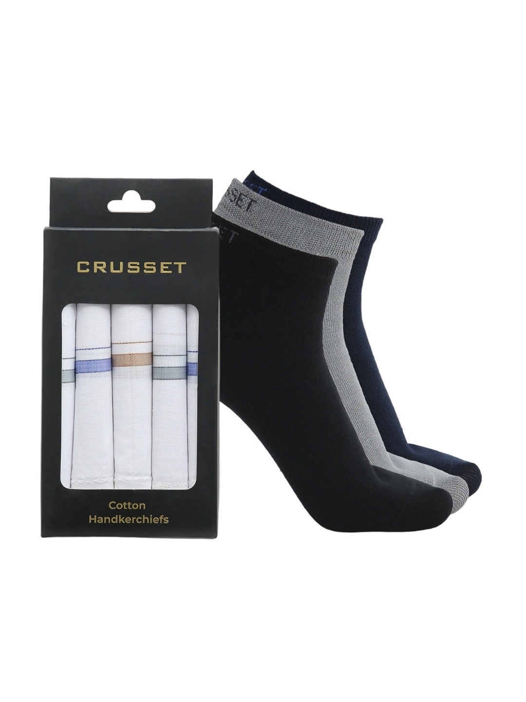 

CRUSSET Men Assorted Pack of 5 Handkerchiefs & 3 Ankle Length Socks