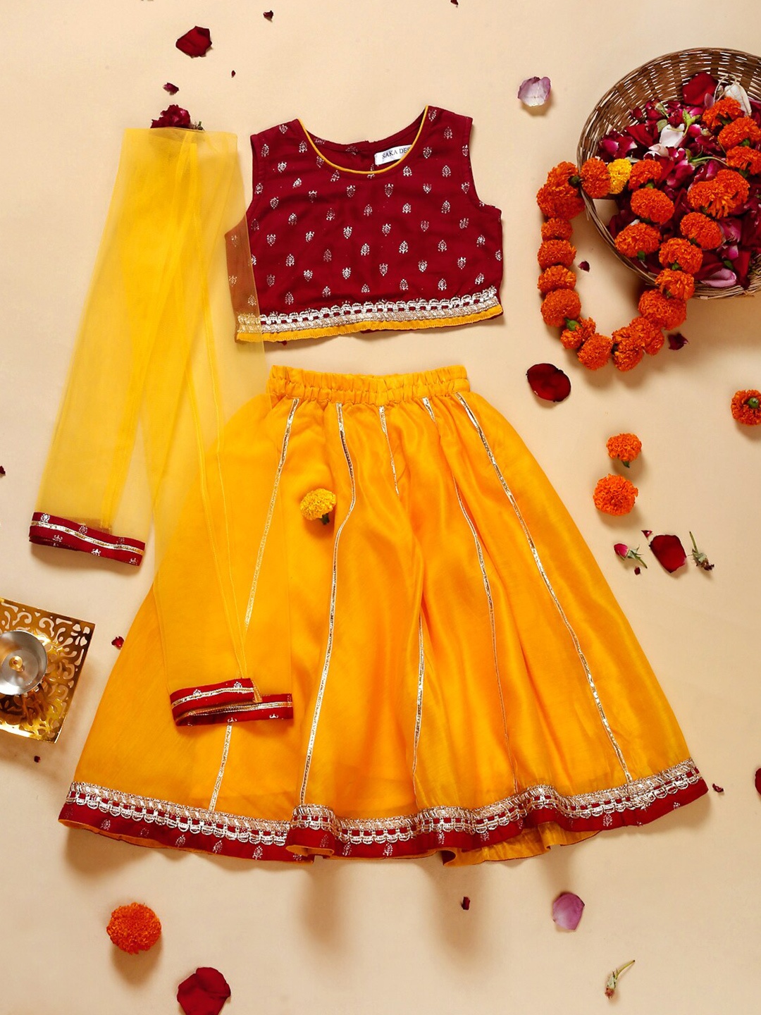 

SAKA DESIGNS Girls Ready to Wear Lehenga & Blouse With Dupatta, Maroon