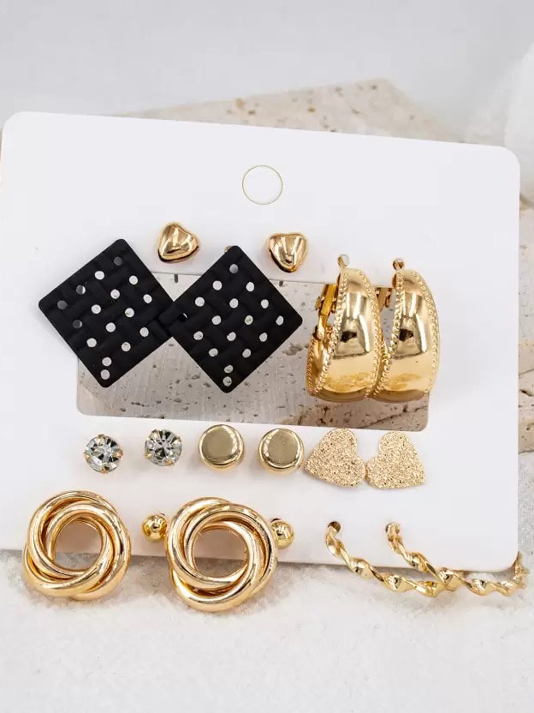 

VIEN Set Of 9 Gold Plated Studded Stainless Steel Earrings
