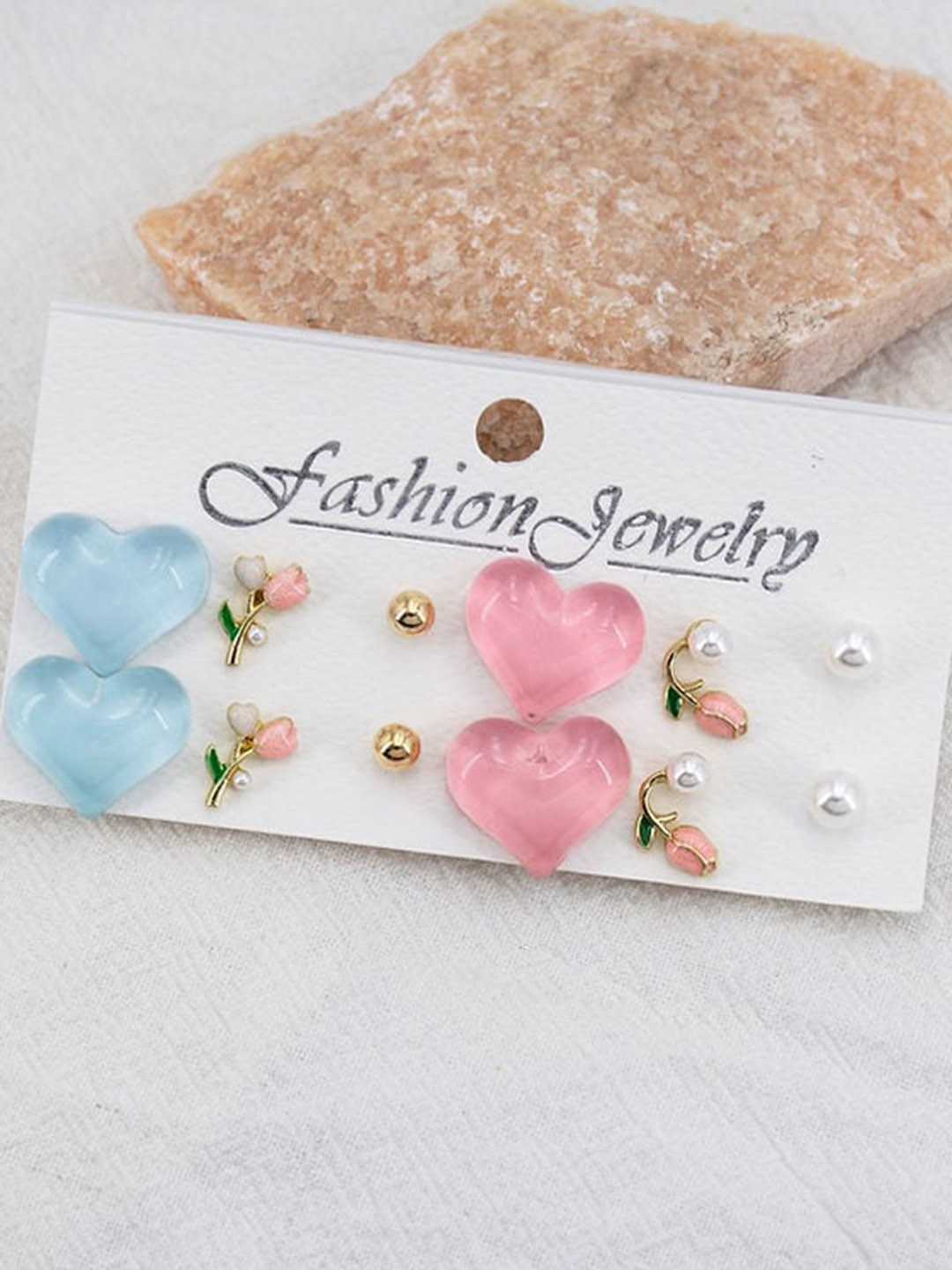

VIEN Set Of 6 Gold-Plated Geometric Studs Earrings