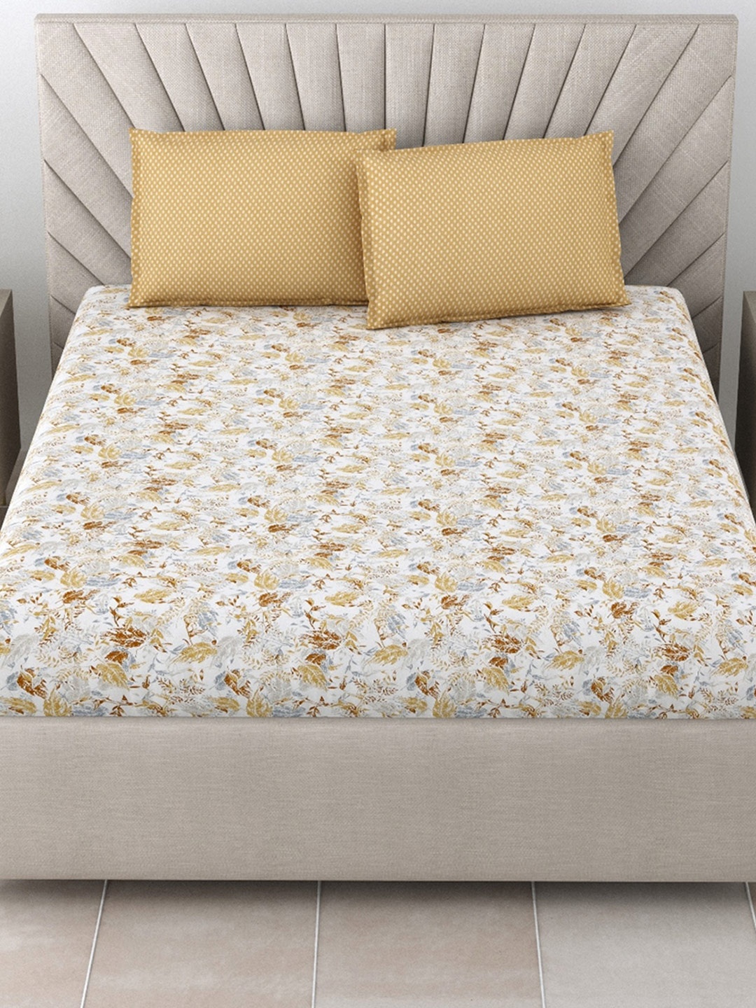 

Salona Bichona Austere White Floral Pure Cotton 144 TC Queen Bedsheet & 2 Pillow Covers