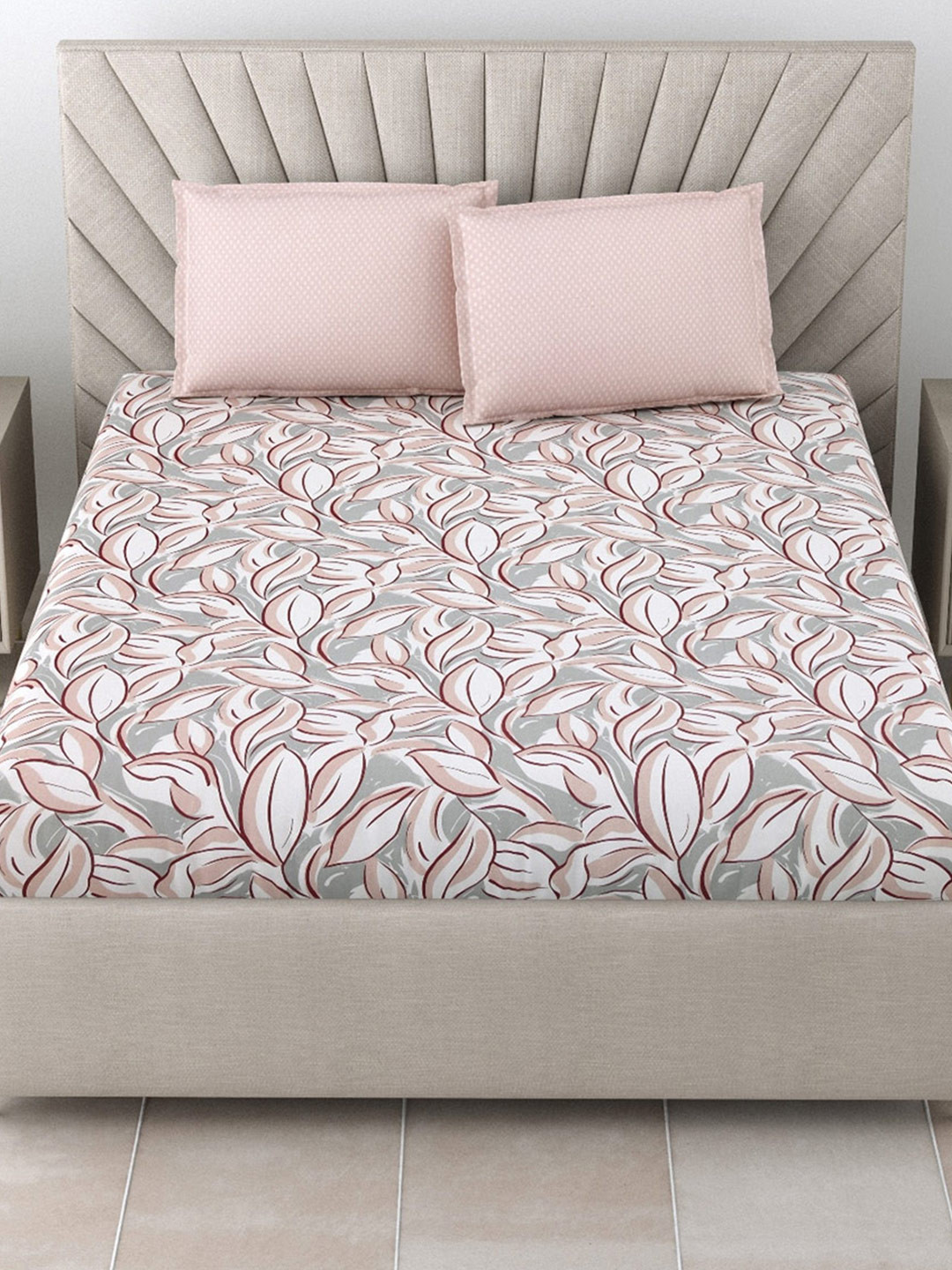 

Salona Bichona Pink & White Floral Cotton 144 TC Queen Bedsheet With 2 Pillow Covers
