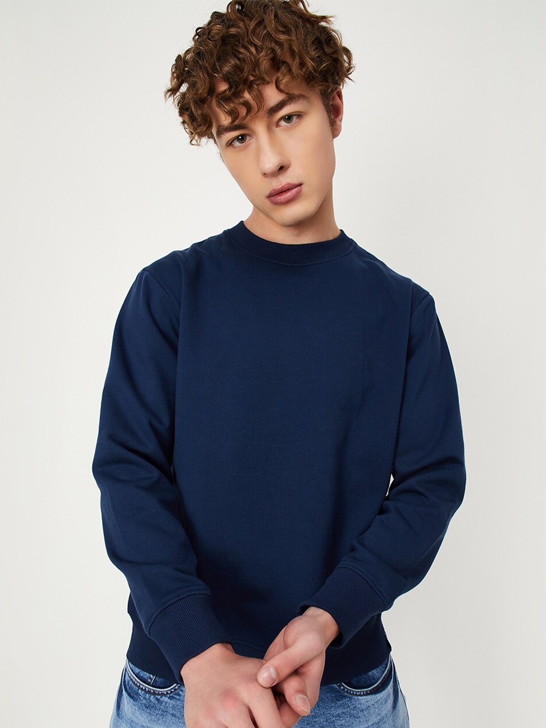 

max Round Neck Long Sleeves Pullover, Navy blue