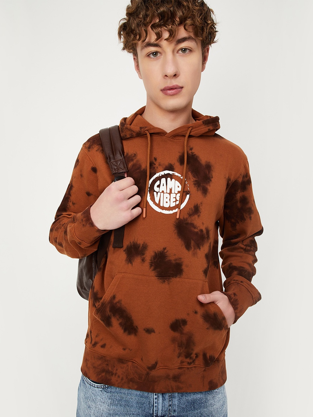 

max Absatrct Printed Hooded Sweatshirt, Brown