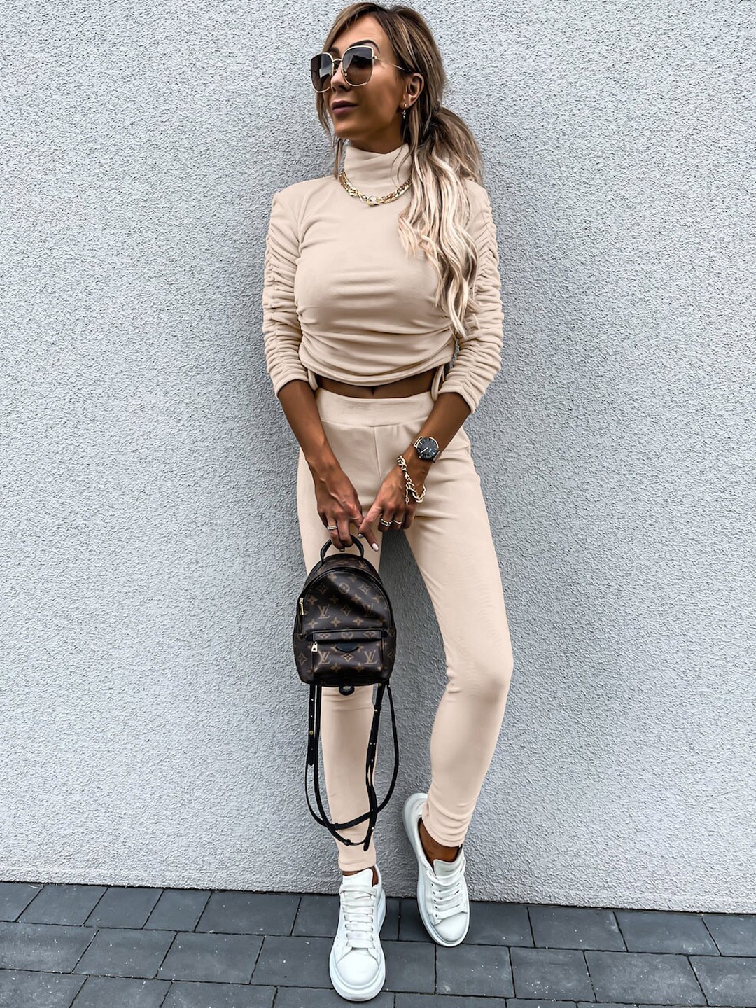 

StyleCast Beige High Neck Top & Leggings