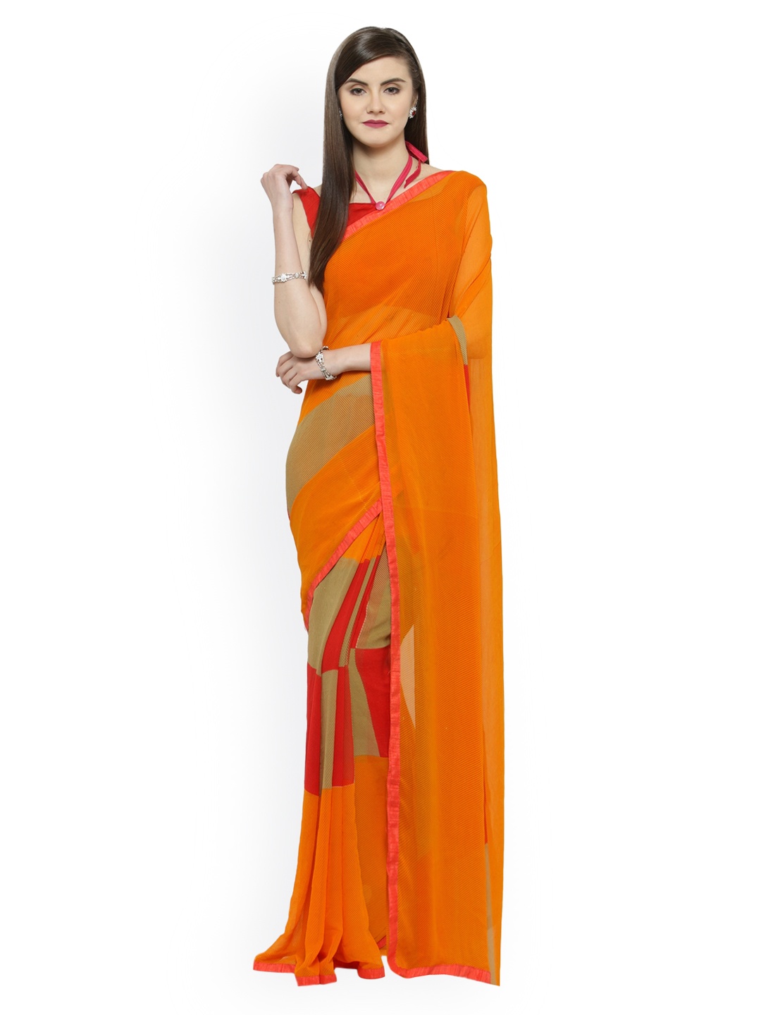 

Shaily Orange Printed Pure Georgette Saree