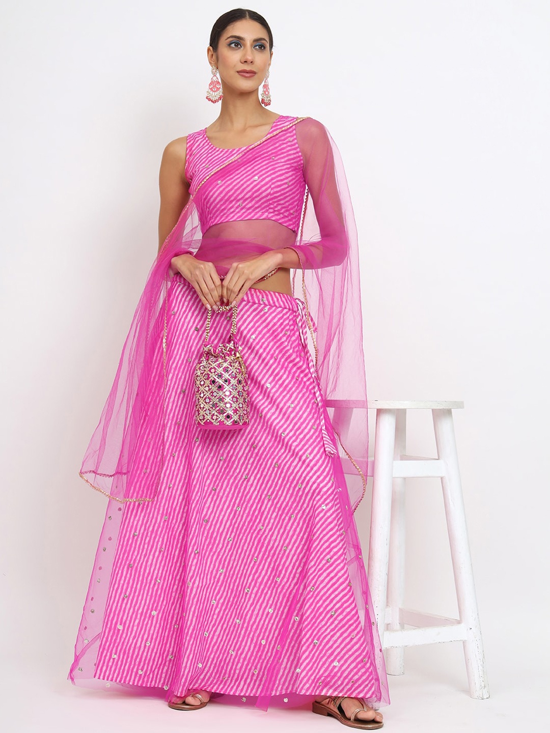 

studio rasa Embroidered Sequinned Ready to Wear Lehenga & Blouse With Dupatta, Pink