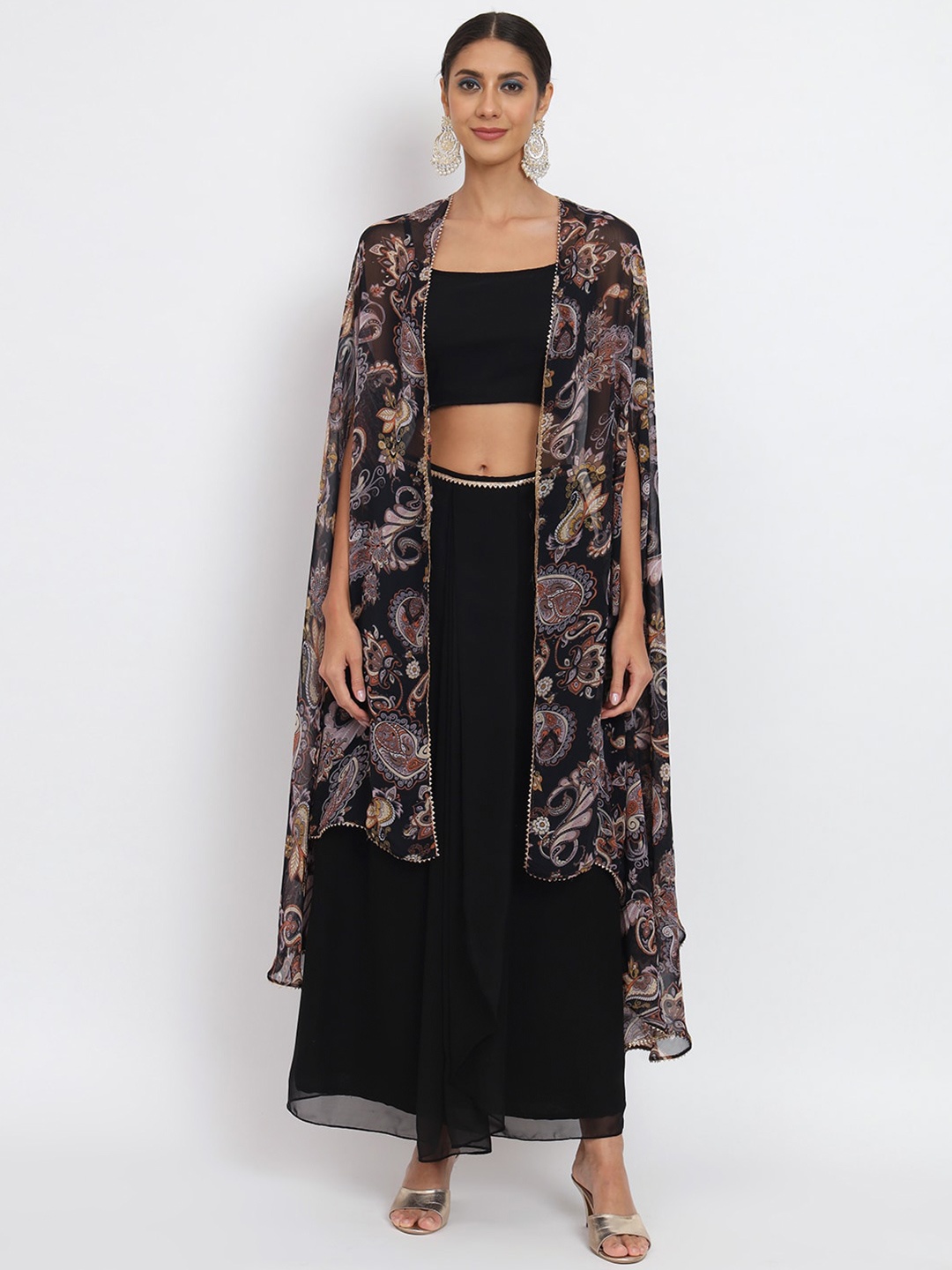 

studio rasa Sequinned Ready to Wear Lehenga & Blouse With Dupatta, Black
