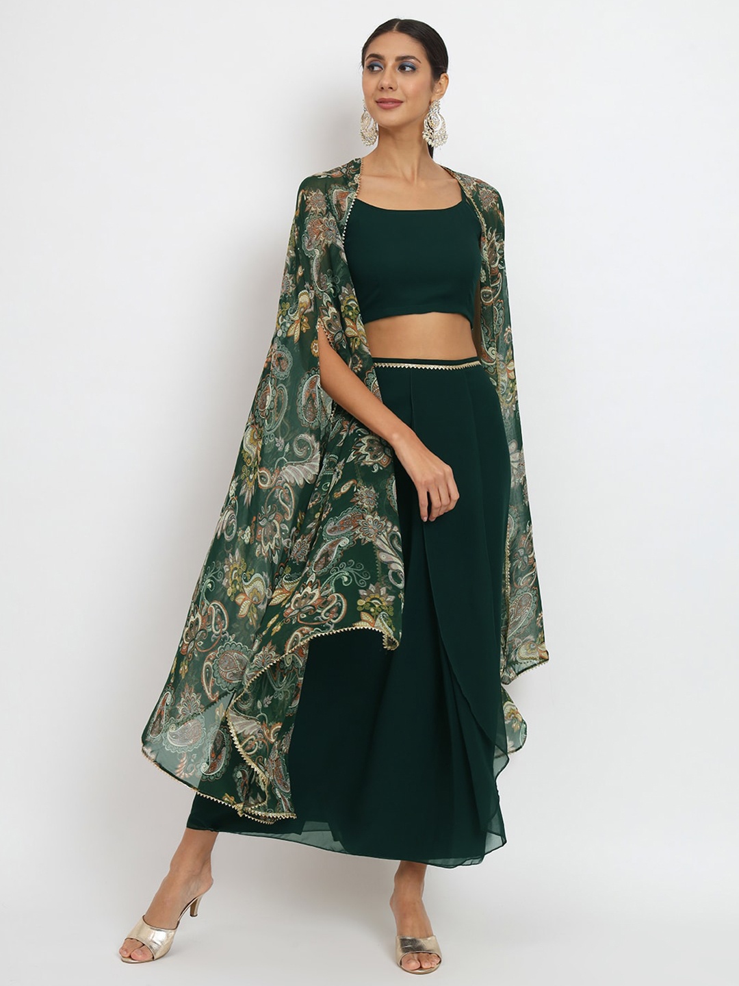 

studio rasa Ready to Wear Lehenga & Blouse With Dupatta, Green