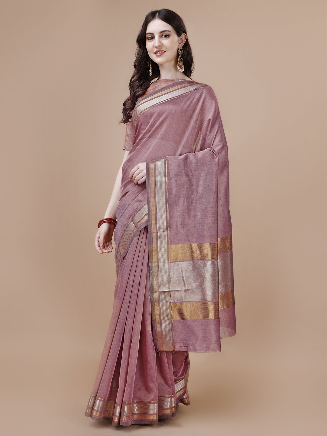 

MAGMINA Zari Cotton Silk Banarasi Saree, Peach