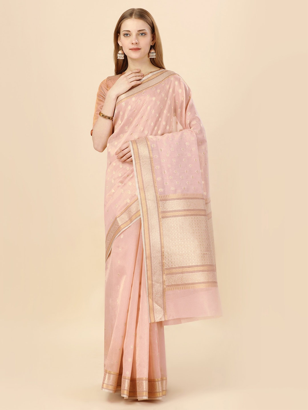 

MAGMINA Ethnic Motifs Woven Design Zari Banarasi Saree, Pink