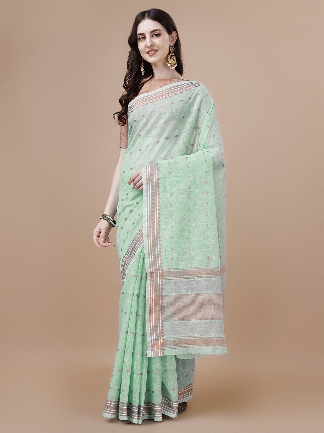 

MAGMINA Ethnic Motifs Woven Design Zari Banarasi Saree, Green