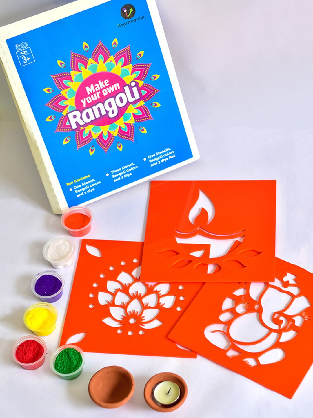 

ilearnngrow Set Of 3 Diya Stencil Diwali DIY Rangoli Kit, Red
