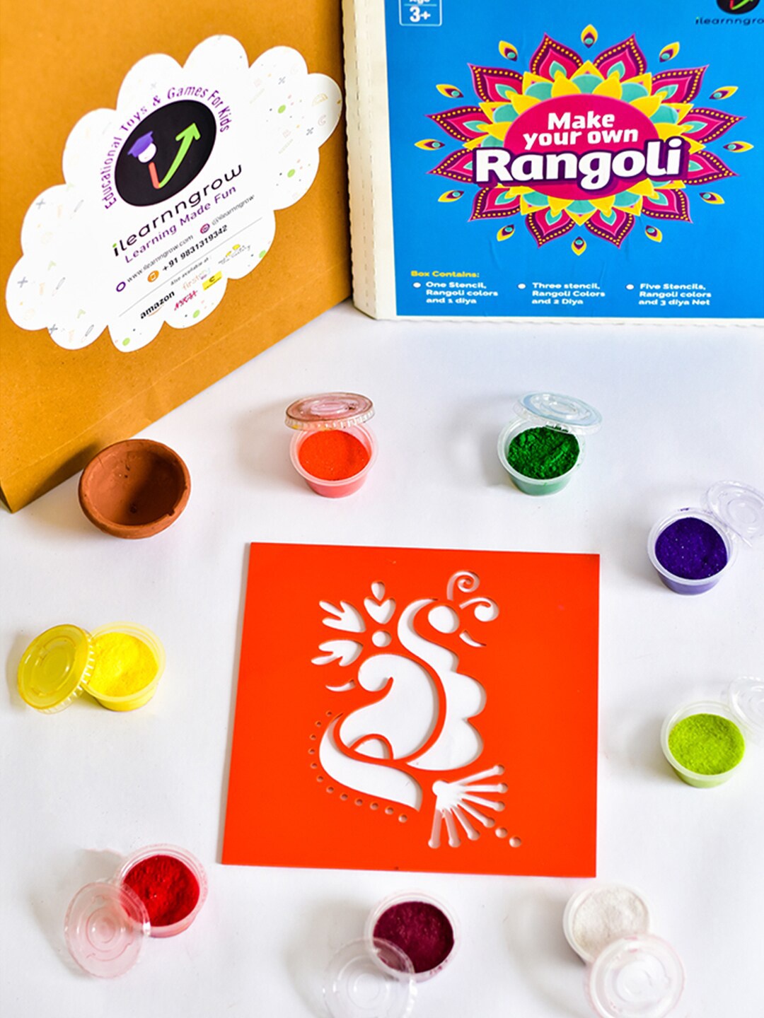 

ilearnngrow Diwali DIY Rangoli Kit - Peacock, Orange