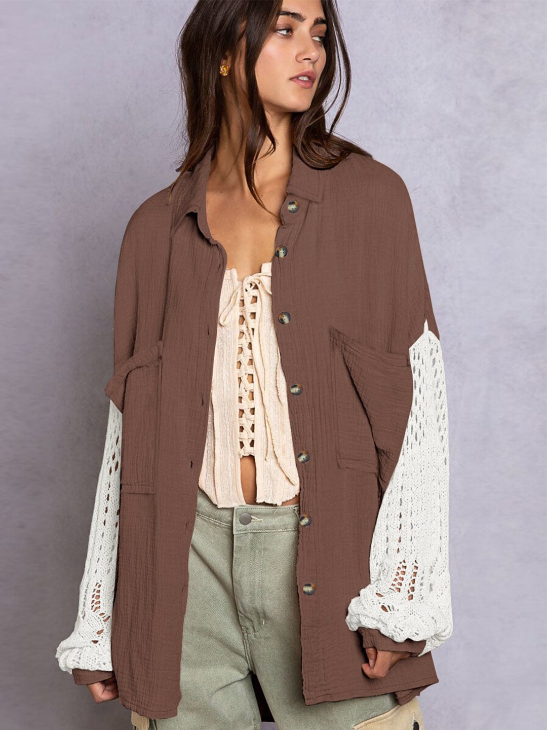 

StyleCast Coffee Brown Self Design Casual Shirt