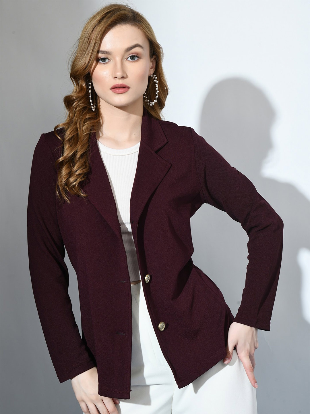 

Moshe Women Long Sleeves Button Shrug, Purple