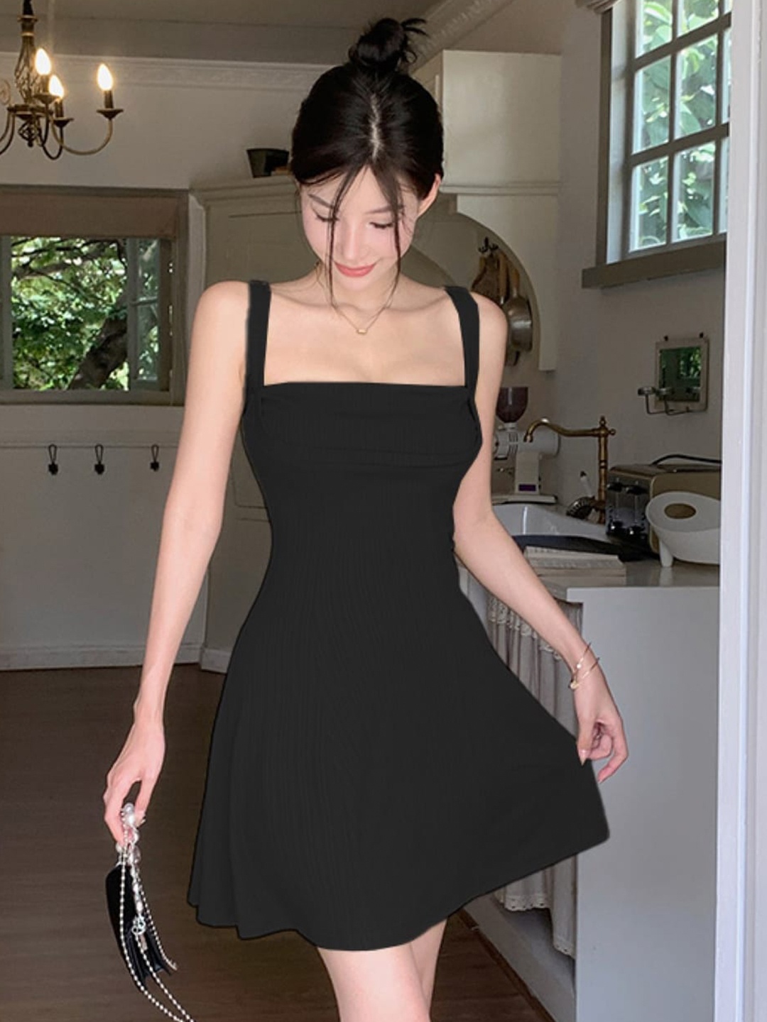 

StyleCast Black Shoulder Straps Sleeveless A-Line Dress