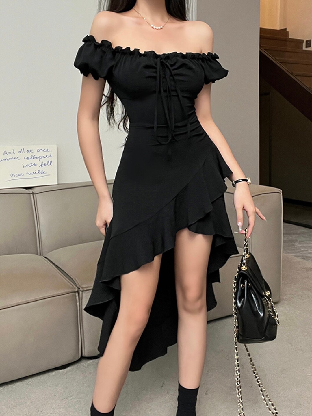 

StyleCast Black Off-Shoulder A-Line Midi Dress
