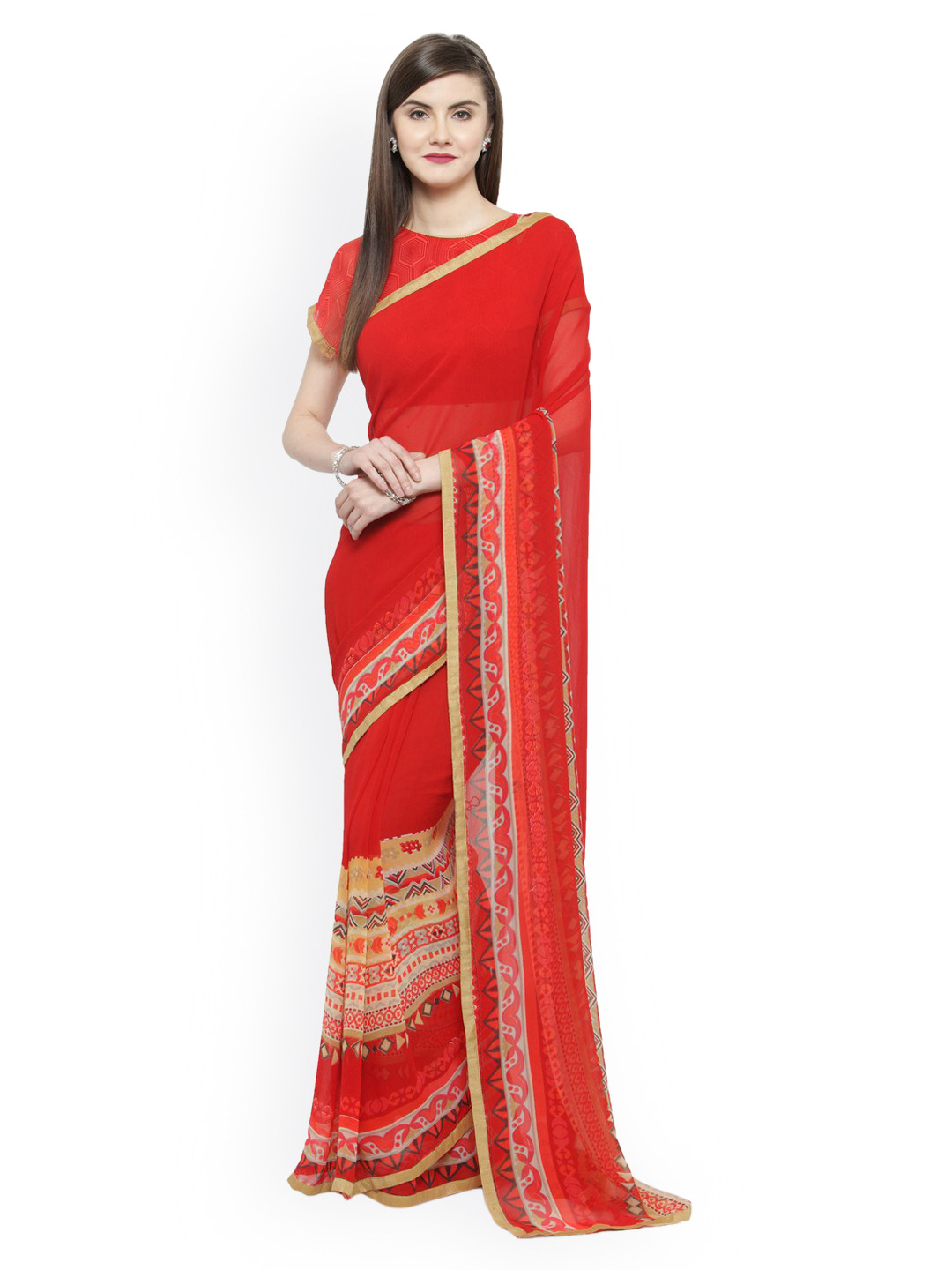 

Shaily Red Solid Pure Georgette Saree
