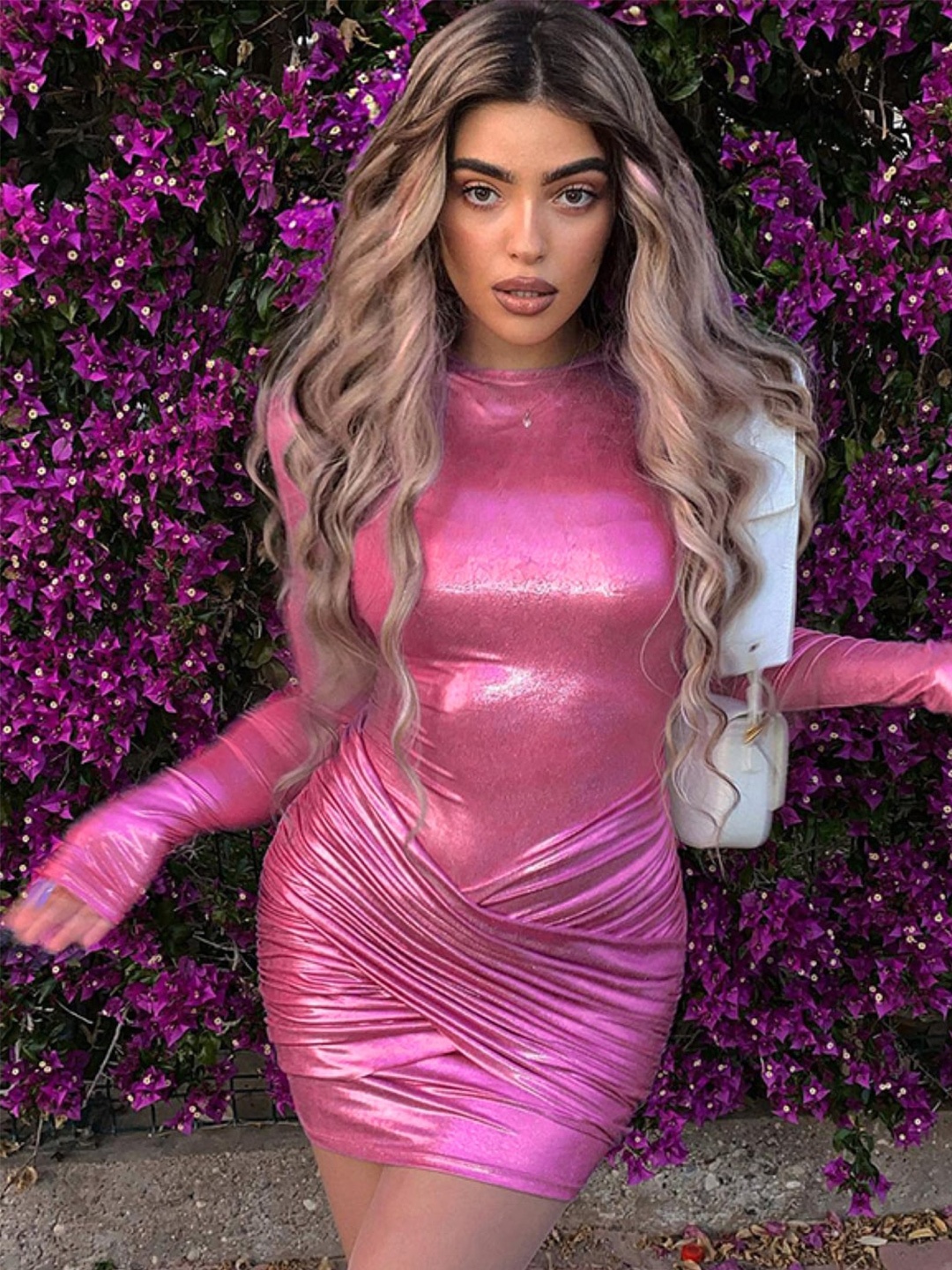 

StyleCast Purple Embellished Gathered Bodycon Dress