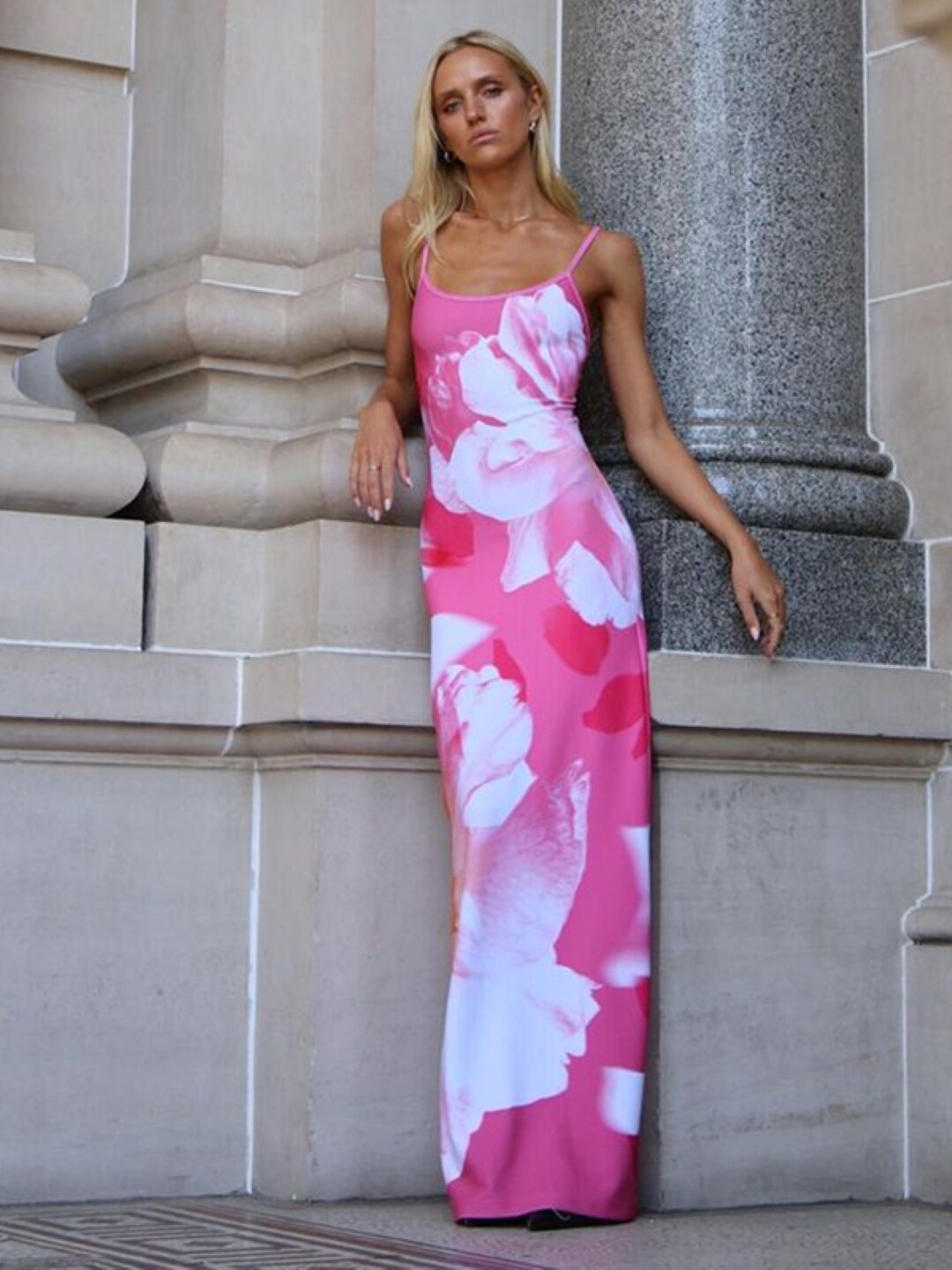 

StyleCast Pink Floral Print Shoulder Strapped Maxi Dress