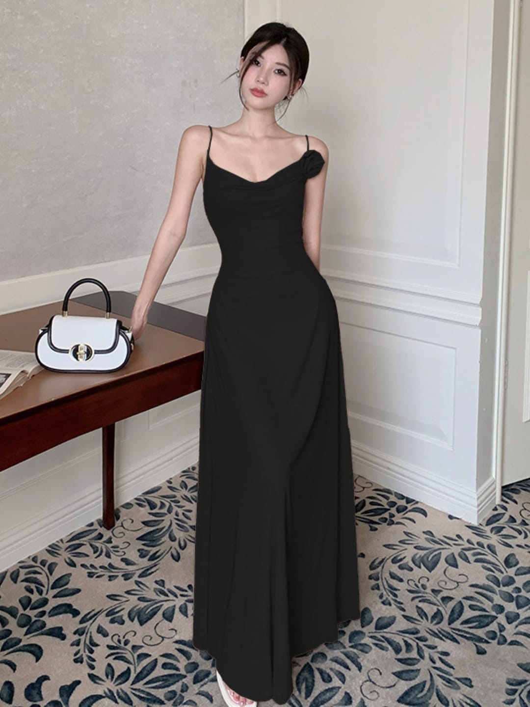 

StyleCast Black Shoulder Straps Corsage Maxi Dress