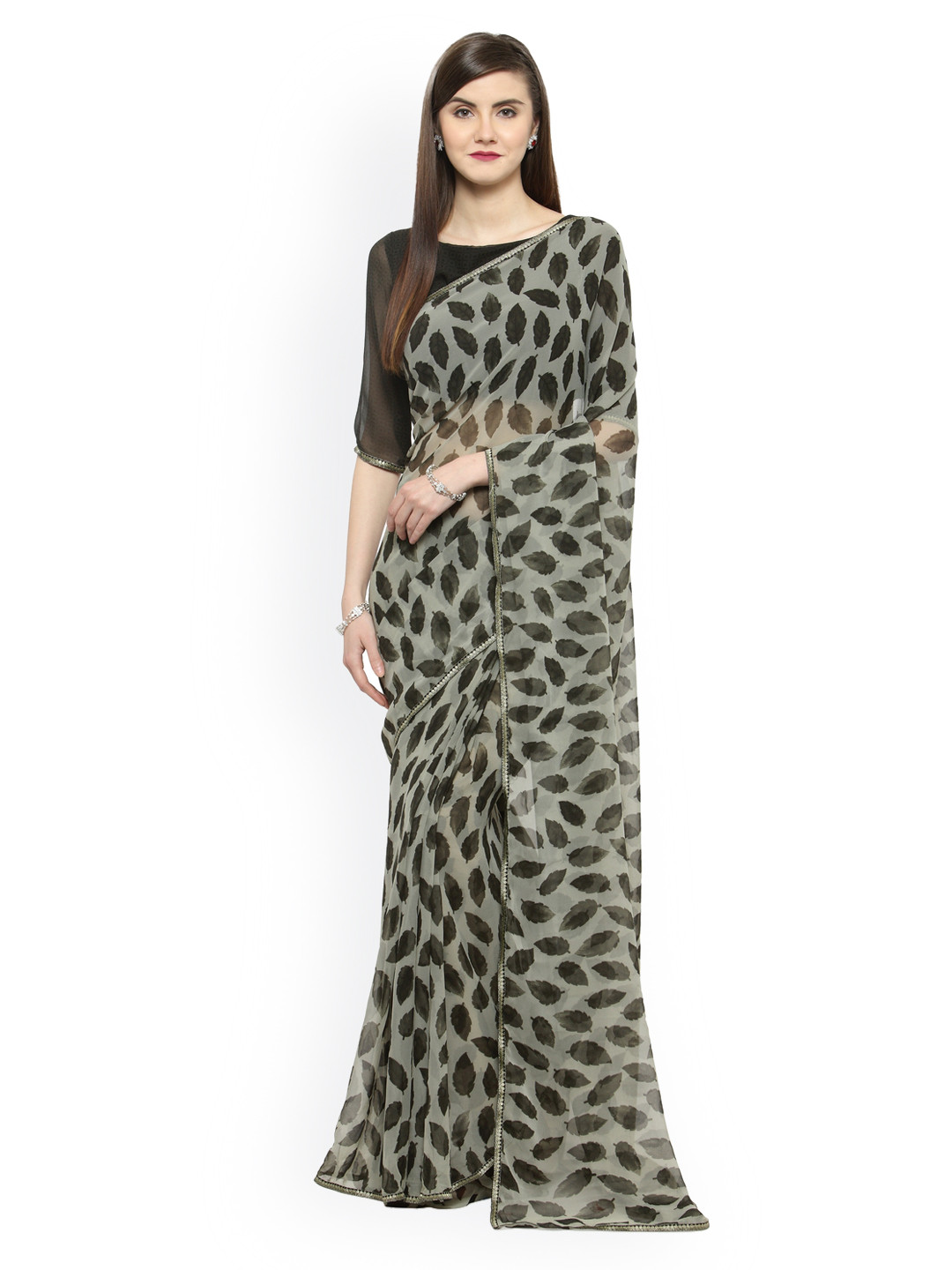 

Shaily Grey & Black Pure Georgette Printed Saree