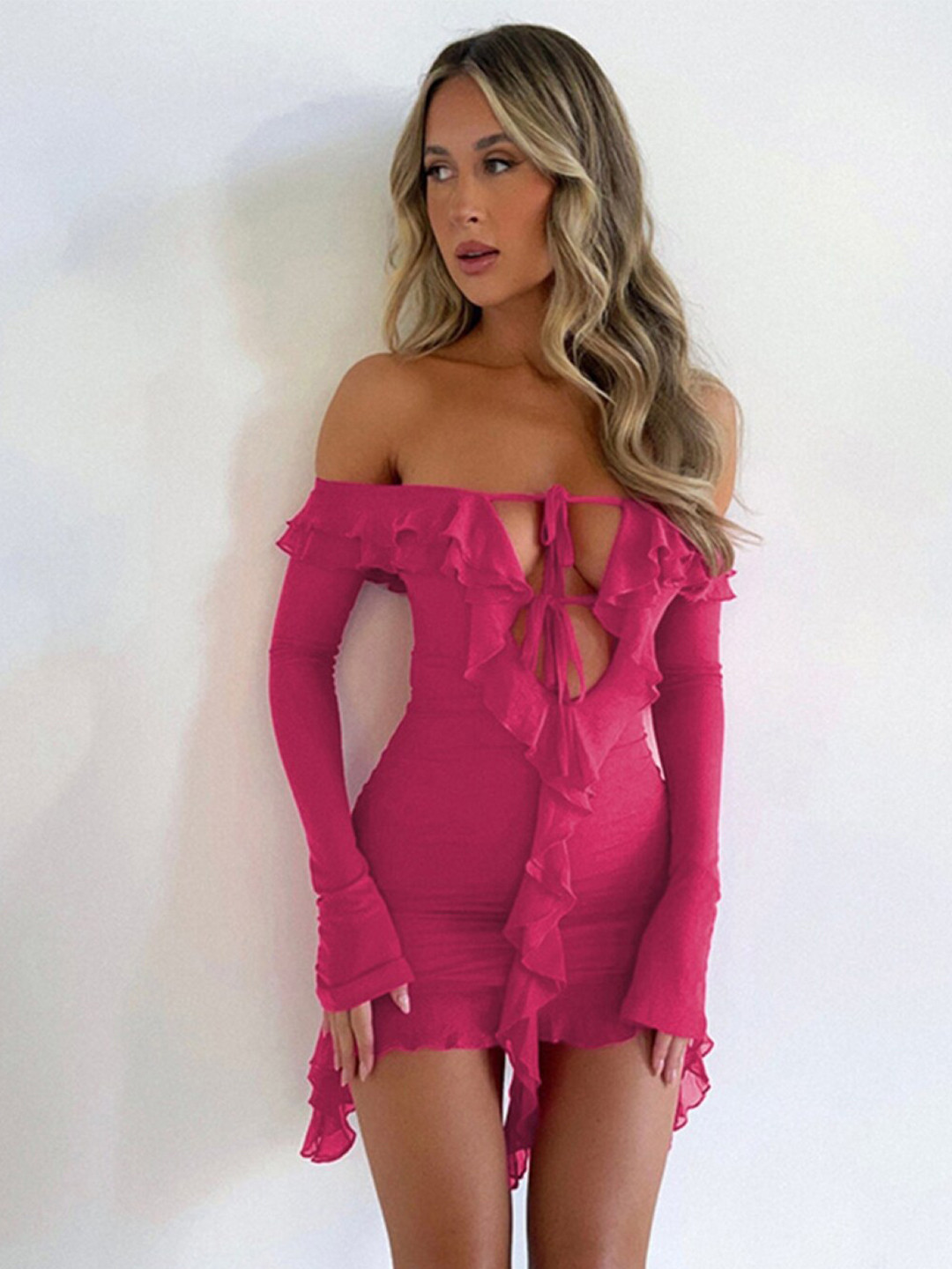 

StyleCast Pink Off-Shoulder Cut-Outs Detail Bodycon Mini Dress