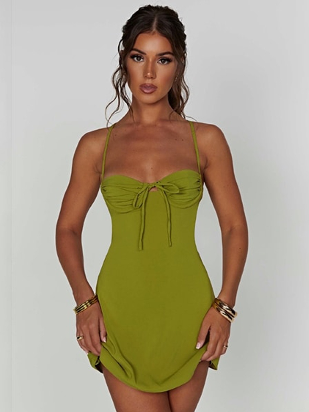 

StyleCast Green Shoulder Straps A-Line Mini Dress