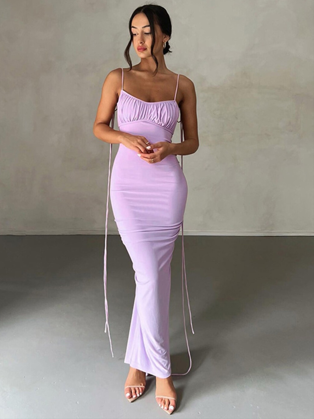 

StyleCast Purple Gathered Detailed Shoulder Straps Bodycon Maxi Dress