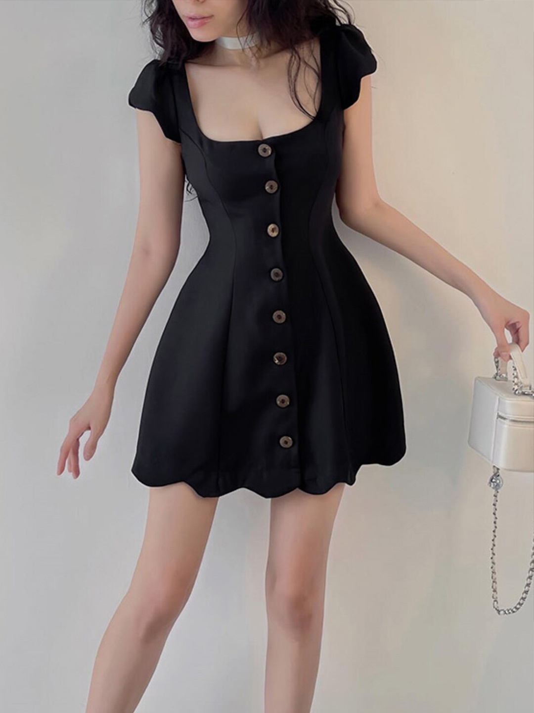 

StyleCast Black Square Neck Flutter Sleeves Fit & Flare Mini Dress