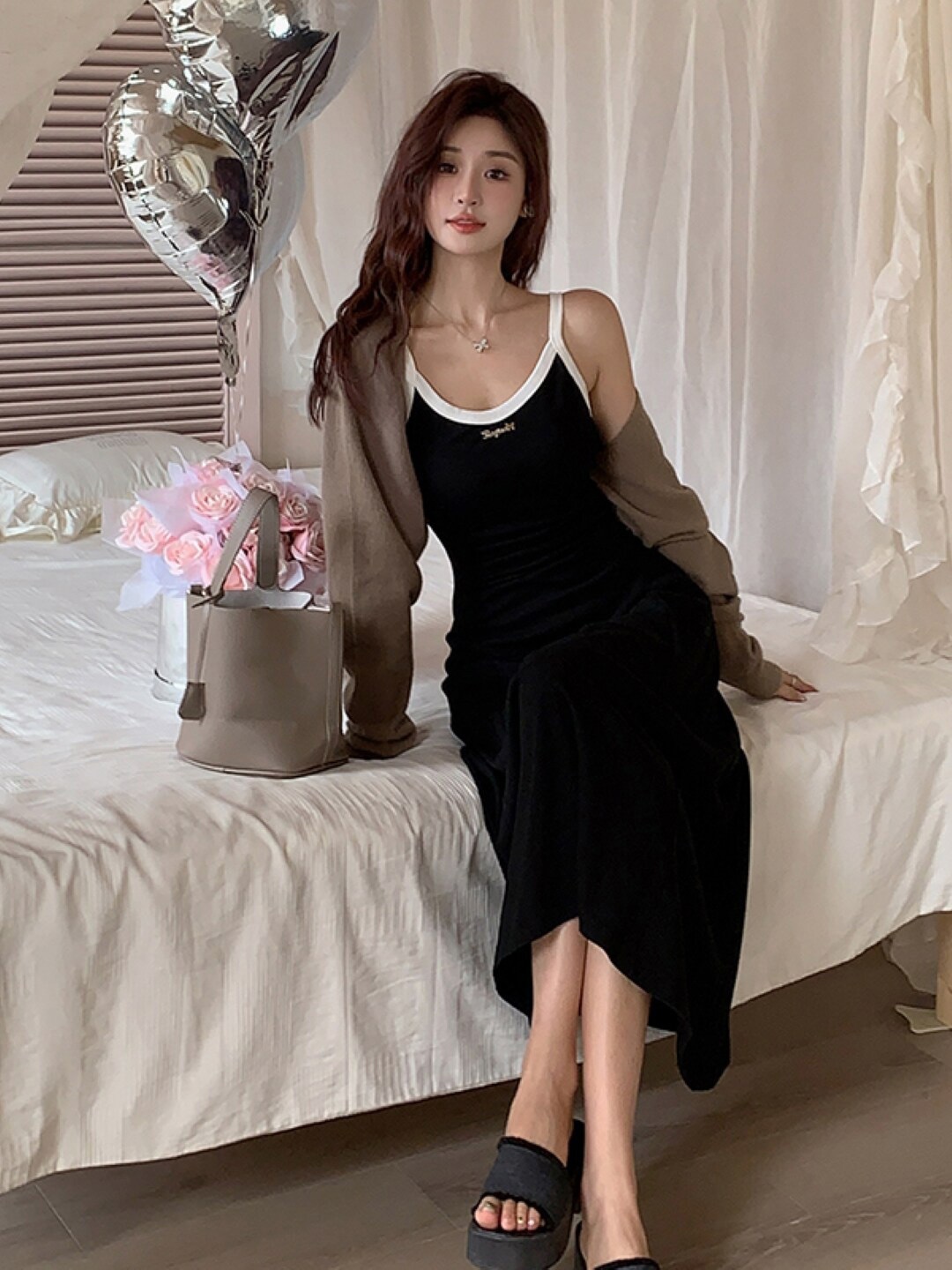 

StyleCast Black Shoulder-Straps Fit And Flare Midi Dress