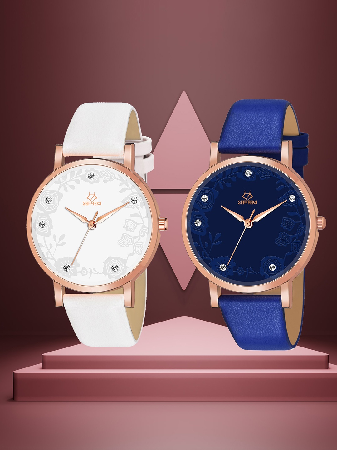 

Septem Women Set of 2 Leather Straps Analogue Watch SP-146.White-Blue-Septem