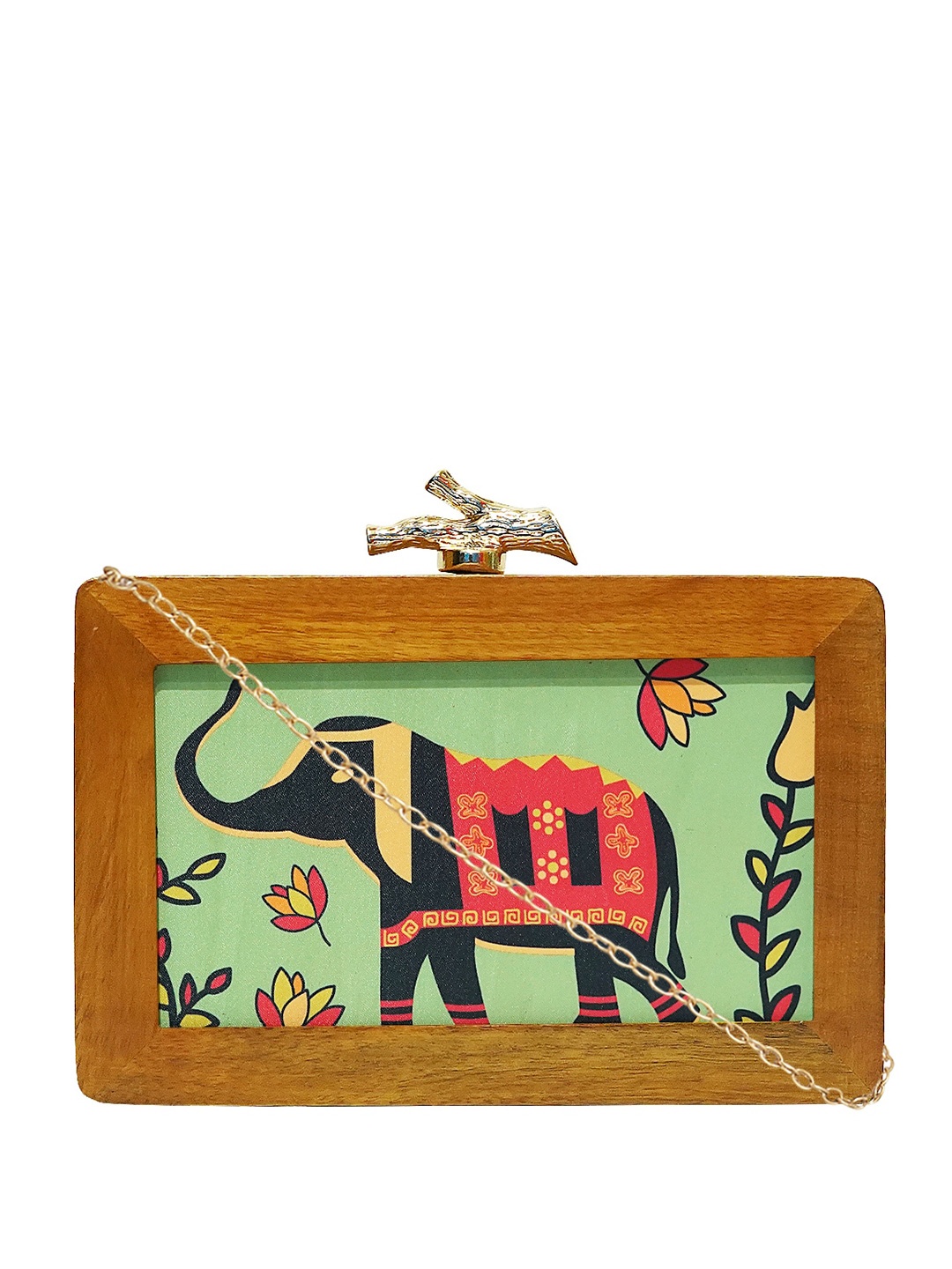 

HORRA Printed Wooden Box Clutch, Green
