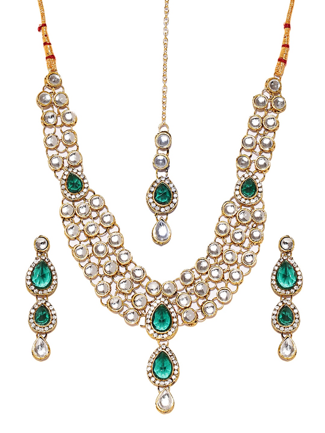 

Shining Diva Gold-Toned & Green Kundan Jewellery Set