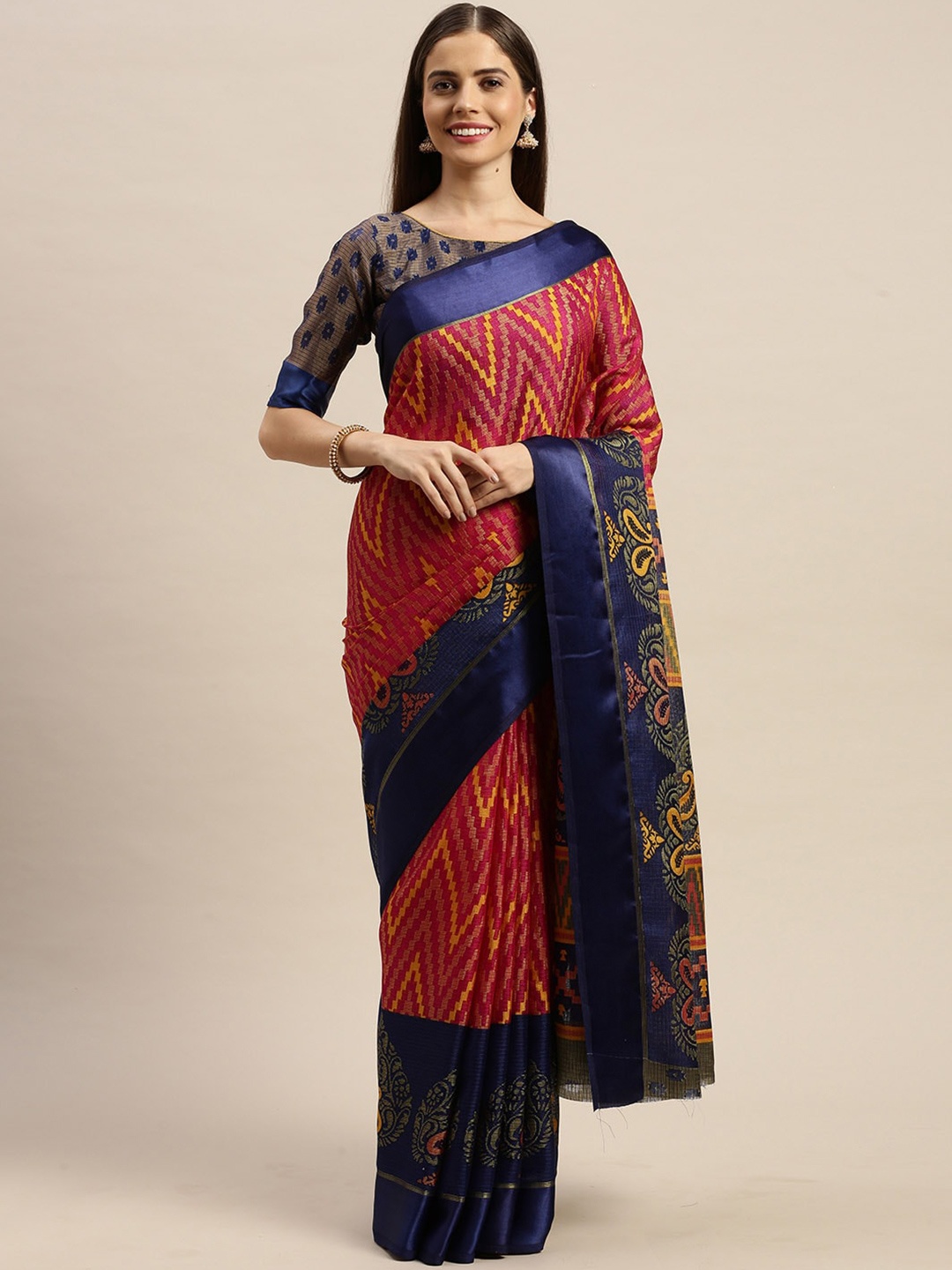 

KALINI Geometric Printed Saree, Magenta