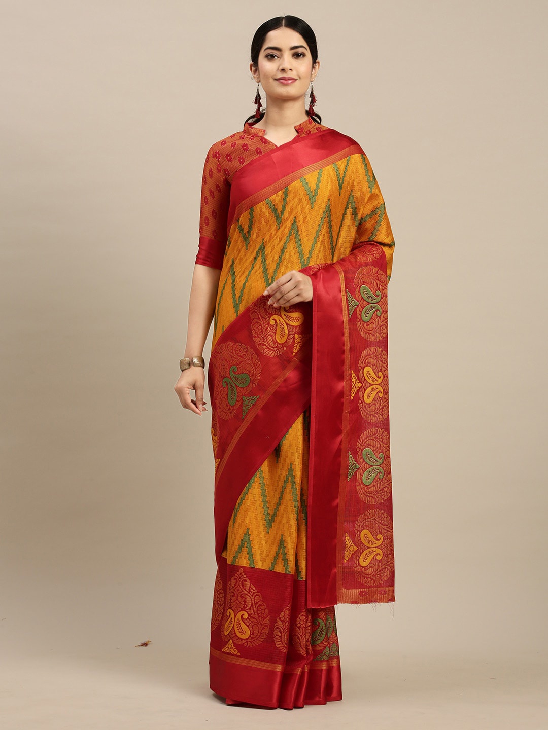 

KALINI Geometric Printed Saree, Yellow