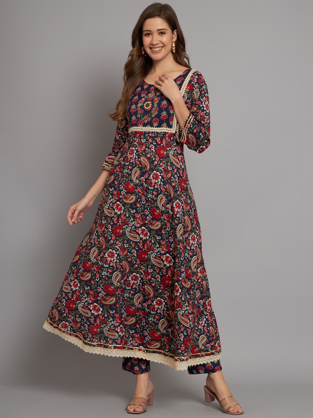 

Miramaar Paisley Printed Gotta Patti Kurta with Trousers, Blue