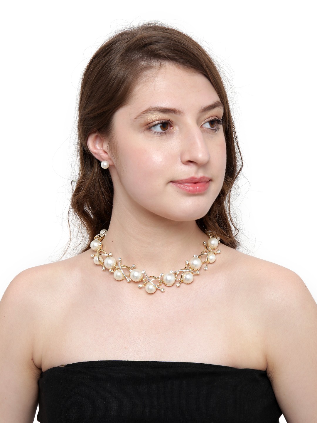 

Shining Diva Fashion Gold-Toned White Jewellery Set